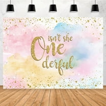 5x3ft Boho Rainbow Cloud Happy 1st Birthday Party Backdrop Sweet Girl's One Years Old Birthday Golden Dots Photography Background Isn't She Onederful Bday Decor Cake Table Banner Decor