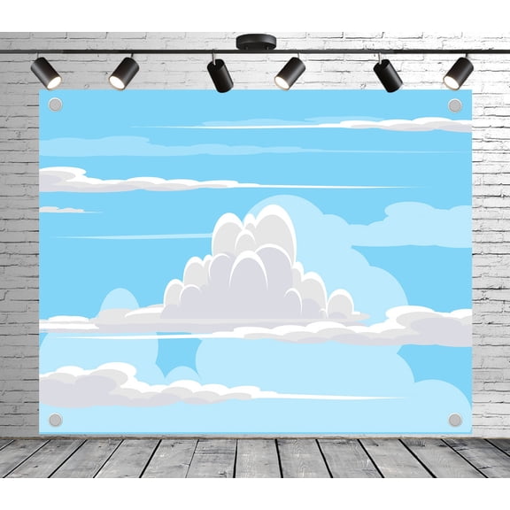 5x3ft Cartoon Backdrop Blue Sky with White Clouds Photo Backdrop Summer Background Decoration Banner for Theme Party Wedding Birthday Baby Shower Photo Booth Studio Props