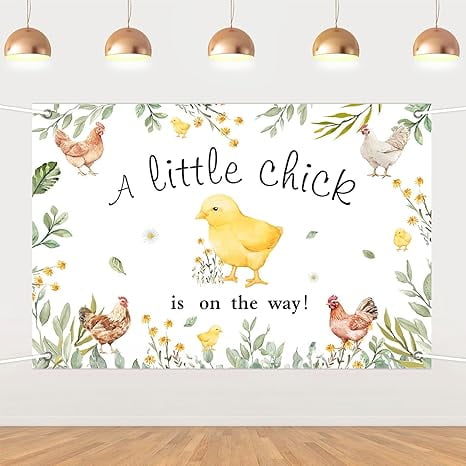 5x3ft Chicken Baby Shower Backdrop Decorations, Watercolour A Little Chick is On The Way Banner Photography Background, Barnyard Farm Animal Theme Photo Booth Props Party Supplies