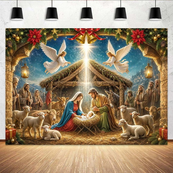 5x3ft, Christmas Jesus Nativity Manger Scene Backdrop Religious Holy Night Christian Jesus Birthday Photography Background for Winter Xmas Holiday Church Event Decor Booth Prop