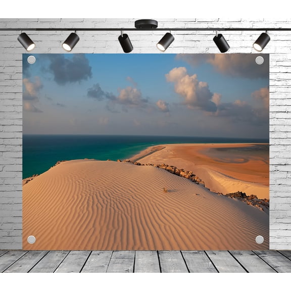 5x3ft Coastal Dune Backdrop – Rippled Sand, Turquoise Ocean & Blue Sky Banner for Beach Theme Party, Nature Photoshoot, or Photo Booth Decor, Wedding Photoshoot