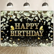 5x3ft Dollar Bill Birthday Backdrop Dollar Coins Diamonds Glittering Black Gold Money Birthday Photography Background Billions Theme Money Casino Birthday Party Banner Photo Booth Props
