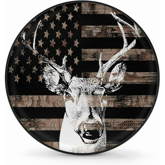 American Flag Camo Tire Covers Protectors Weatherproof Dust-Proof Deer Animal Spare Wheel Cover Fit for Jeep Wrangler RV, SUV, Truck Travel Camper Trailer Vehicle