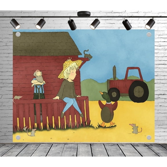 5x3ft Farm Backdrop Barn Fence Characters with Animals Photo Backdrop Rustic Background Decoration Banner for Theme Party Wedding Birthday Baby Shower Photo Booth Studio Props