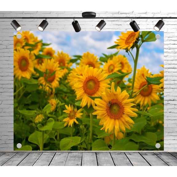 5x3ft Floral Backdrop Lively Sunflower Field Photo Backdrop Garden Background Decoration Banner for Theme Party Wedding Birthday Baby Shower Photo Booth Studio Props