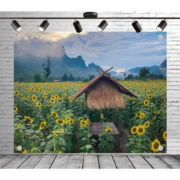 5x3ft Floral Backdrop Sunflower Field Photo Backdrop Rustic Background Decoration Banner for Theme Party Wedding Birthday Baby Shower Photo Booth Studio Props