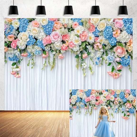 5x3ft Flower Wall Backdrop Photograph Spring Floral Wedding Birthday Baby Shower Tea Party Background Kids Girls Princess Portrait Mothers Day Cake Table Decorations Banner Photo Studio Props