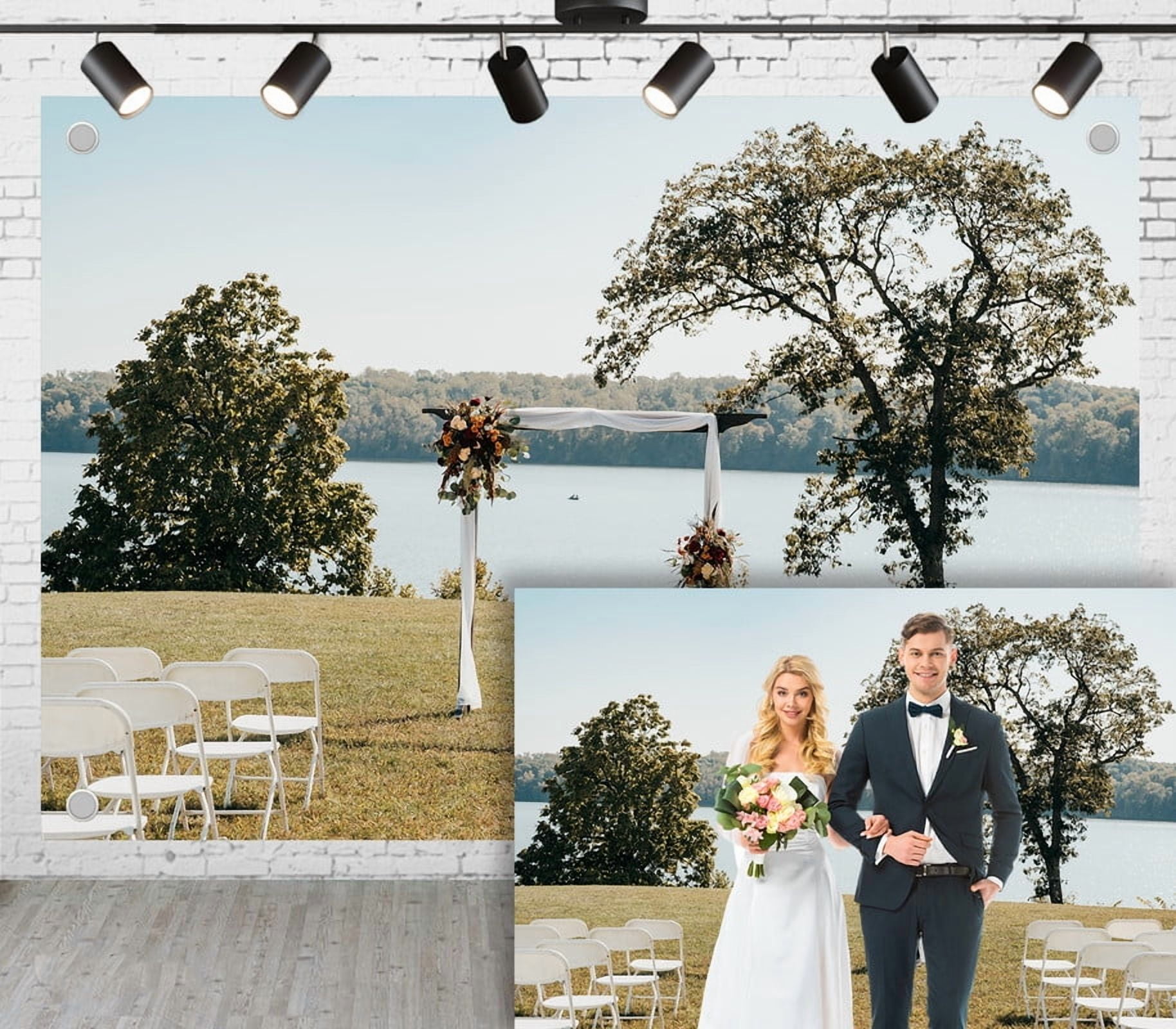 5x3ft Lakeside Wedding Photoshoot Backdrop Wooden Arch Decorated with ...