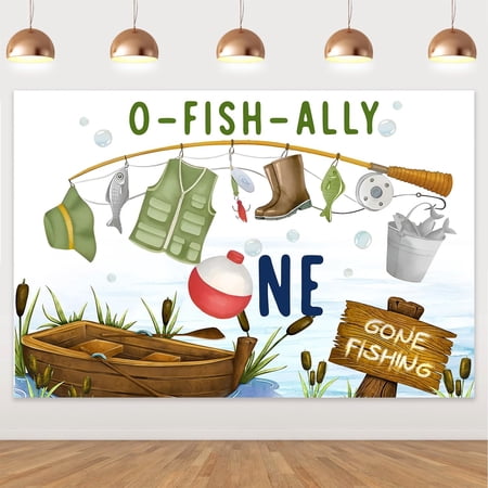 5x3ft O Fish Ally One 1st Birthday Backdrop Gone Fishing Party Photography Background Banner First Birthday Decorations for Boys Baby The Big One First Birthday Party Fishing Theme Supplies