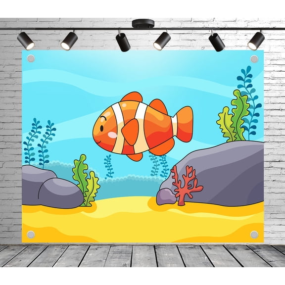 5x3ft Ocean Backdrop Clownfish and Marine Life Photo Backdrop Cartoon Background Decoration Banner for Theme Party Wedding Birthday Baby Shower Photo Booth Studio Props