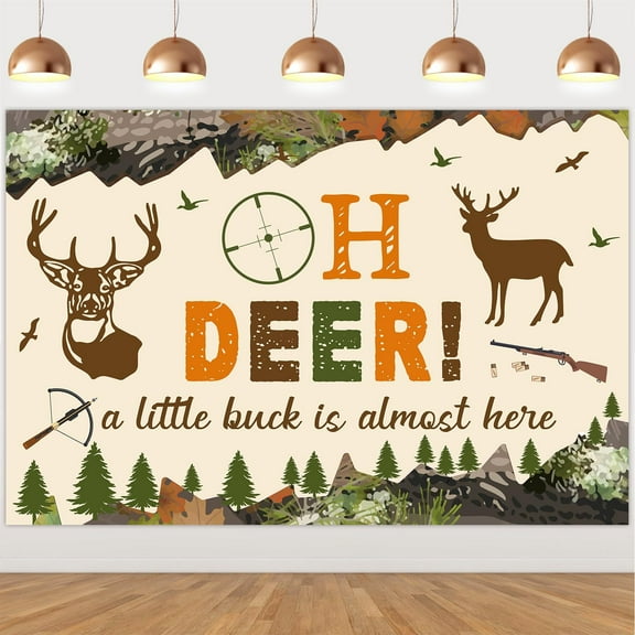 5x3ft Oh Deer Baby Shower Backdrop a Little Buck is Almost Here Photography Background Hunting Themed Baby Shower Decorations Birthday Party Decoration for Girls Boys Baby Shower Decor Supplies