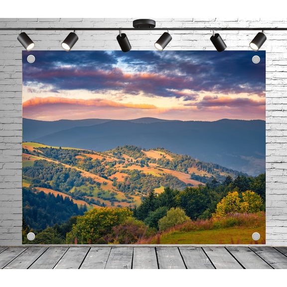 5x3ft Outdoor Background Sunset Clouds Layered Hills Autumn Hues Scenic Wedding Birthday Party Photography Backdrop