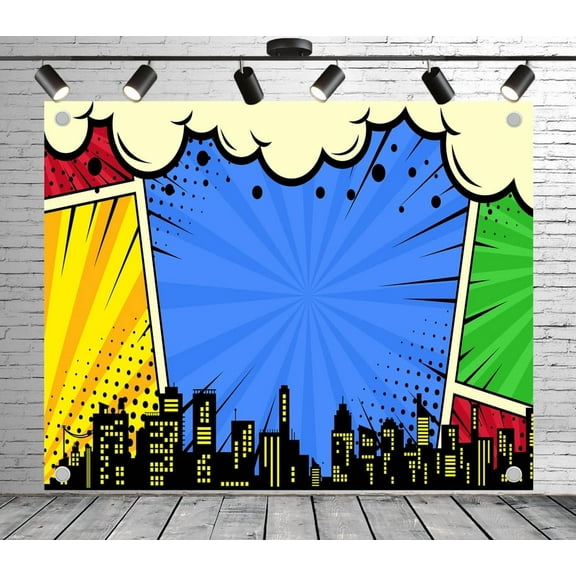 5x3ft Party Backdrop City Photo Backdrop Pop Art Style Background for Theme Party Wedding Birthday Baby Shower Decoration Banner Photo Booth Studio Props