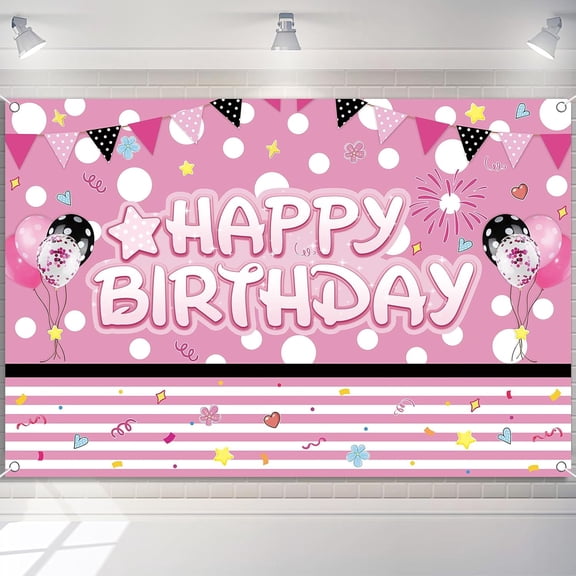 5x3ft Pink Black Backdrop, Cartoon Animation Polka Dots Photography Background for Kids, Girls Happy Birthday, Baby Shower Holiday Party Decoration Supplies Photo Booth Banner Props