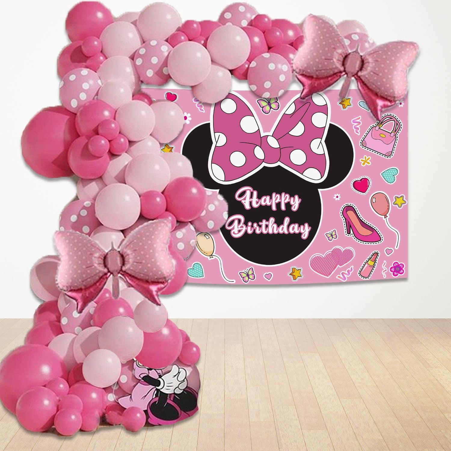 Aperturee Pink Fairy Tale Mouse Happy Birthday Arch Backdrop