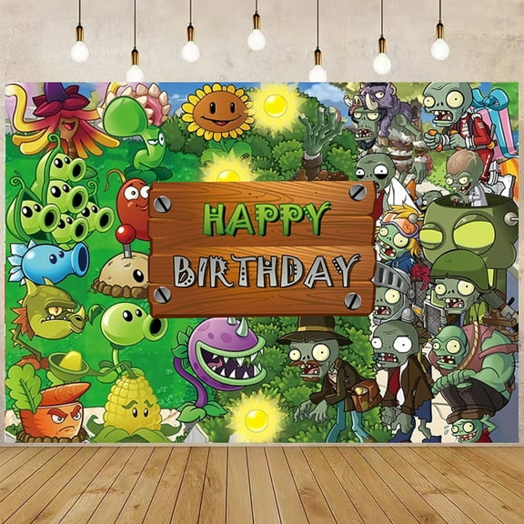 5x3ft Plants vs Zombies Birthday Party Backdrop Banner, Game Theme Decorations Photo Background Props