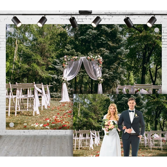 5x3ft Retro Interior Wedding Backdrop Stone Walls Wooden Chairs Warm Yellow Light Photography Background for Anniversary Marriage Party Decor Photoshoot Studio Props