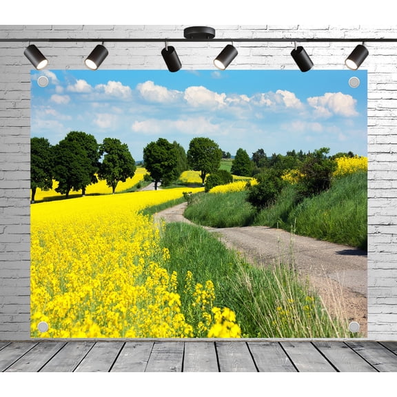 5x3ft Rustic Backdrop Yellow Flower Field Photo Backdrop Floral Photography Background for Theme Party Wedding Birthday Baby Shower Decoration Banner Photo Booth Studio Props