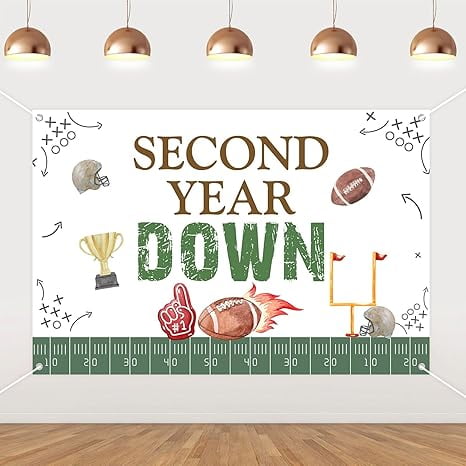 5x3ft Second Year Down Football Backdrop - Football 2nd Birthday Party Decorations for Boys Girls, 2nd Touchdown Birthday Photography Background for Rugby Sports Theme Party