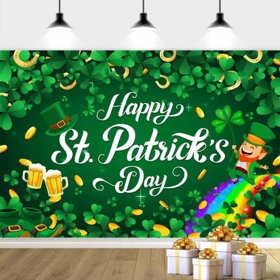 5x3ft St. Patrick's Day Backdrop for Photography, Spring Green Shamrock Photo Background Happy St.Patrick's Day Backdrop Banner, Spring Irish Green Lucky Shamrock Photo Background
