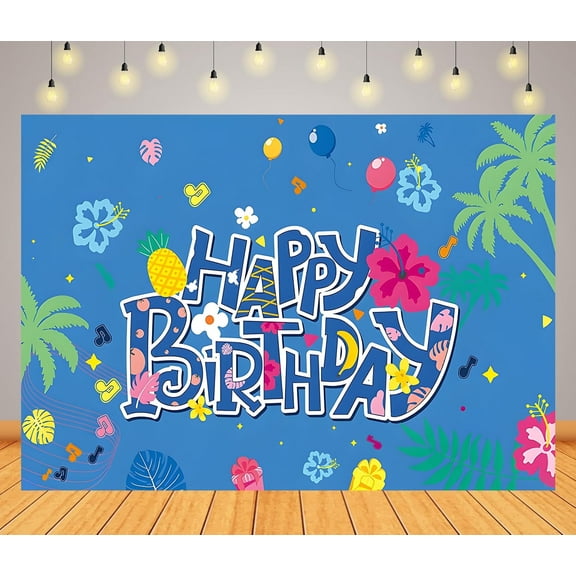 5x3ft Summer Hawaiian Beach Photography Backdrop Tropical Flower Palm Leaves Surfboard Background for Luau Aloha Party Decoration Banner Photo Booth