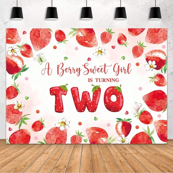 5x3ft Sweet Strawberry Theme 2nd Birthday Backdrop Strawberry 2nd Birthday Party Decorations Banner Berry Sweet Girl Two Year Old Photography Background Cake Table Photo Booth Props