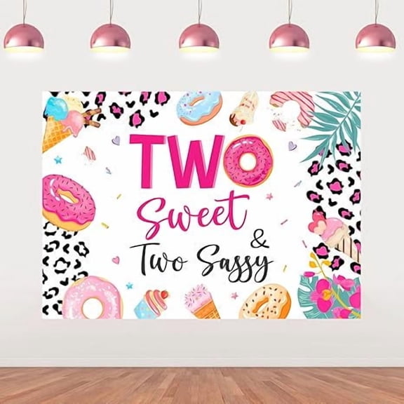 5x3ft Two Sweet and Two Sassy Backdrop, 2 Year Old Girl Donut Themed Happy Birthday Photography Background Photo Booth Props Decor, Dessert Ice Cream 2nd Birthday Party Supplies