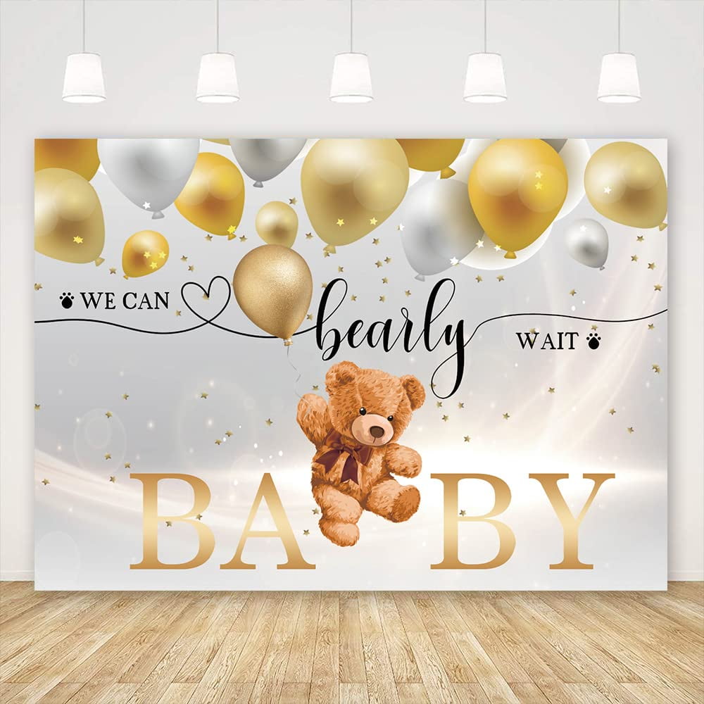 5x3ft We Can Bearly Wait Baby Shower Decoration Watercolor Golden