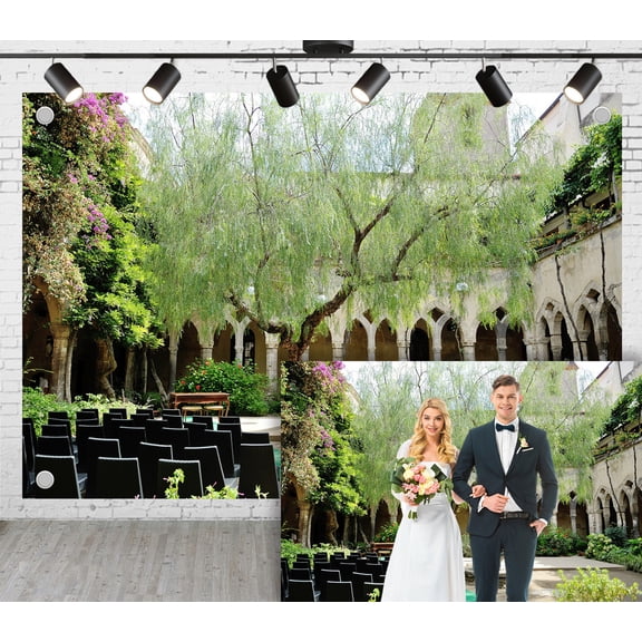 5x3ft Wedding Photoshoot Backdrop Stone Arcades Surround Courtyard Background For Engagement Proposal Birthday Party Decoration Outdoor Theme Video Studio Props