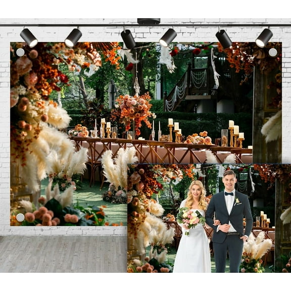 5x3ft Wedding Photoshoot Backdrop Warm-toned Florals Retro Scenes Background For Engagement Proposal Birthday Party Decoration Outdoor Theme Video Studio Props