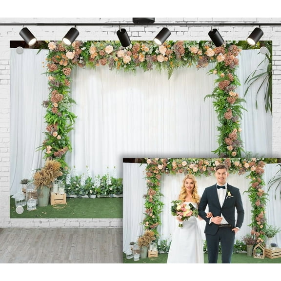 5x3ft Wedding Photoshoot Backdrop White Tulle Floral Arch Background For Engagement Proposal Girlfriends Gathering Photography Birthday Party Decoration Display Area Video Studio Props