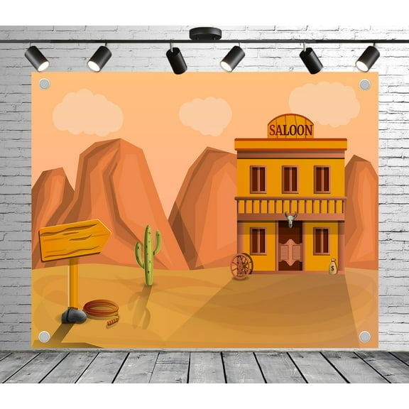 5x3ft Western Backdrop Desert Saloon Photo Backdrop Rustic Photography Background for Theme Party Wedding Birthday Baby Shower Decoration Banner Photo Booth Studio Props