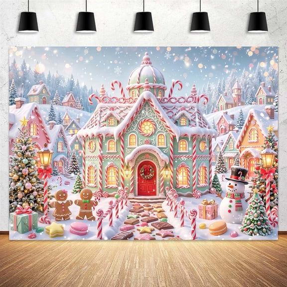 5x3ft, Winter Christmas Candy Gingerbread House Xmas Tree Snowman Backdrop Sweet Candyland Snowflake Photography Background for Merry Xmas Family Holiday Party Supplies Banner Decoration Photo Props