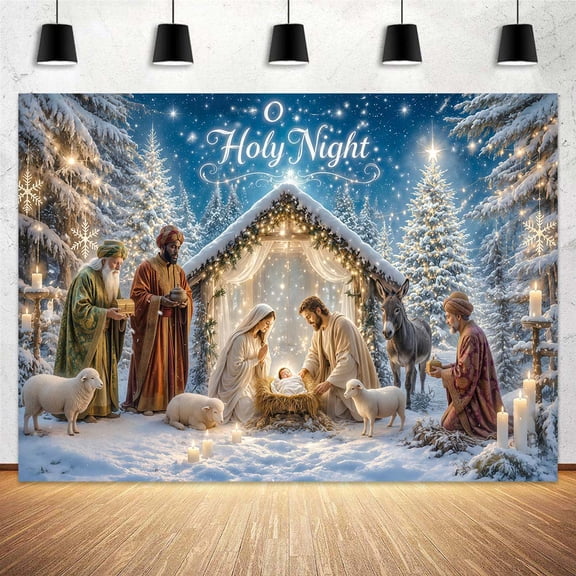 5x3ft, Winter Christmas Holy Night Nativity Scene Backdrop Birth of Jesus Christian Background for Christmas Holiday Party Church Event Decorations Supplies Banner Photo Studio Props