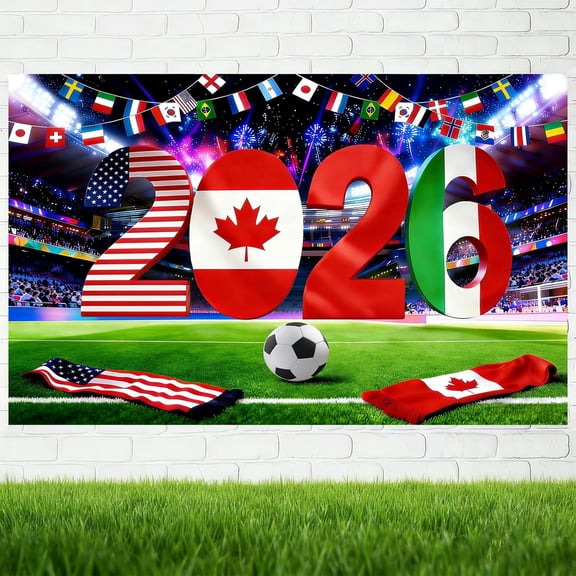 5x3ft World Football Cup Backdrop 2026 World Soccer Sport Tournament Soccer Party Decorations Banner Backdrop for Bars Family Gatherings Photo Booth