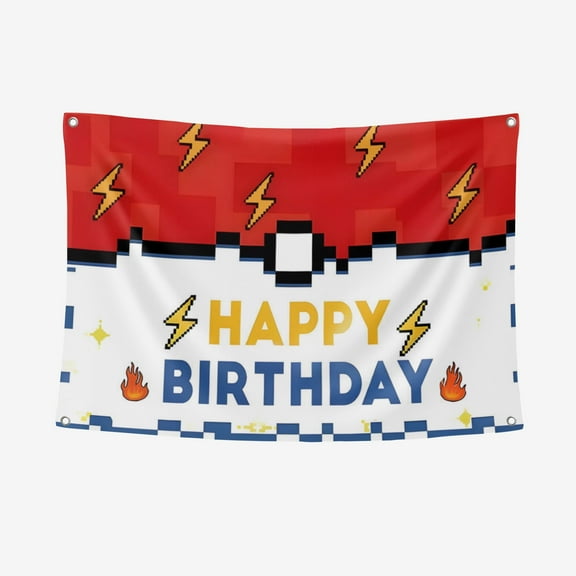 5x3ft Yellow Lightning Birthday Party Backdrop Magical Red and White Happy Birthday Party Decorations Photo Booth Banner