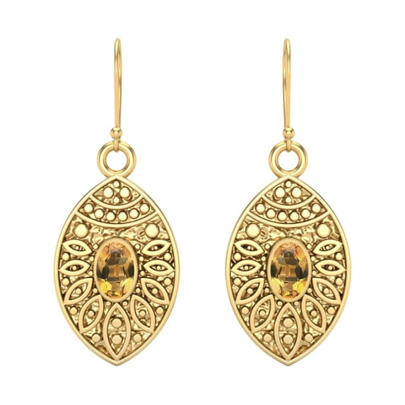 5x3mm Oval Citrine 925 Sterling Silver Gold Vermeil Teardrop Filigree Women Valentines Day Gifts Engagement Earrings