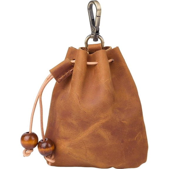 5x4"/125*106mm Genuine Leather Mini Medieval Pouch Keychain Crazy Horse Leather Drawstring Pouch Credit Card Wallets Coin Purse Change Holder Organizer For Business Office Men Women Peru DIY Making