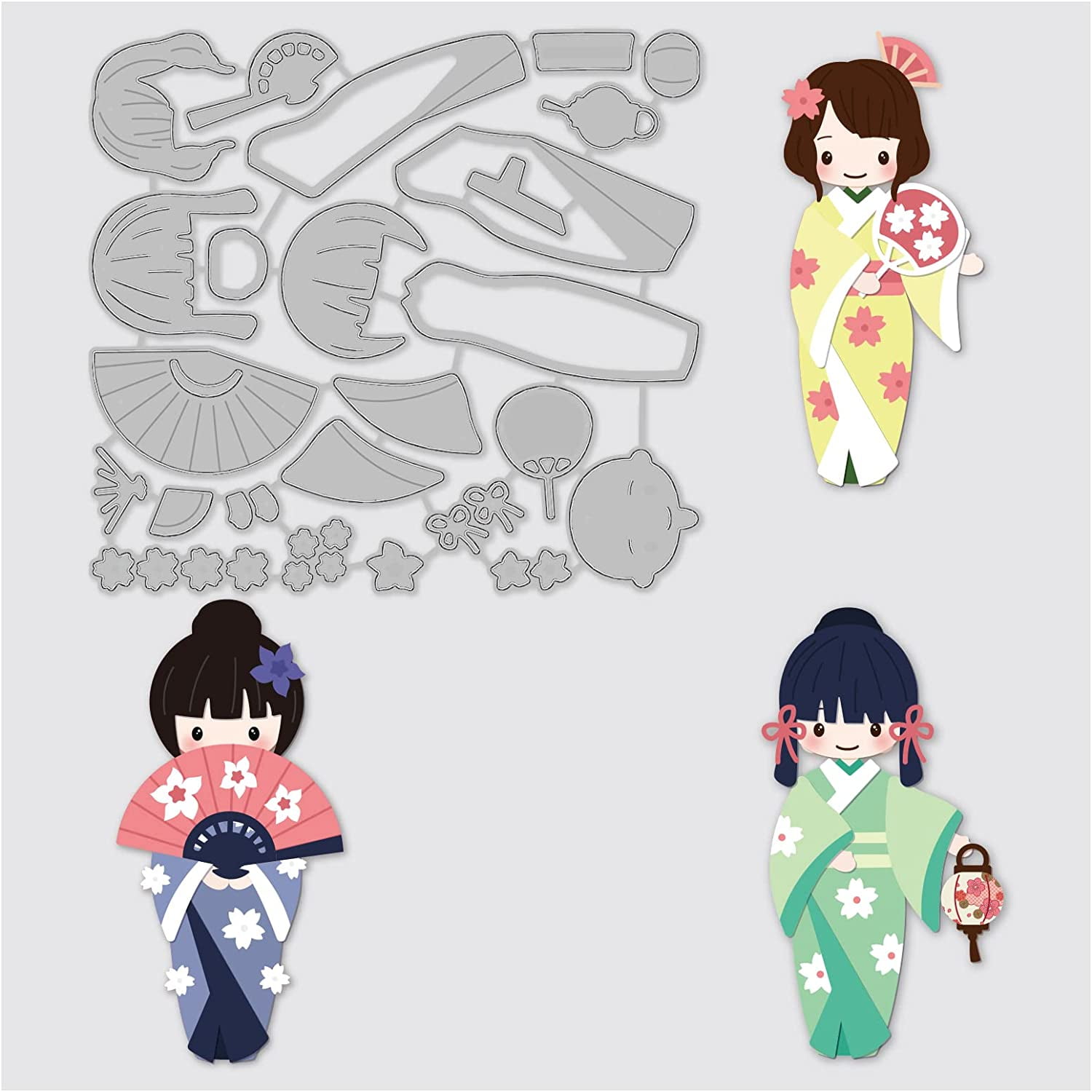 5x4.6inch Oriental Metal Cutting Dies Japanese Geisha Kimono Fan ...