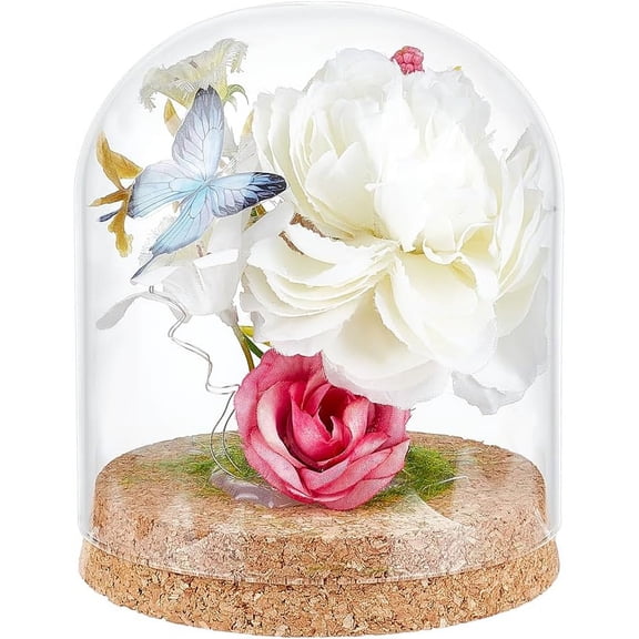 5x4 Inch Glass Dome Cloche with Cork Base Glass Dome Decorative Jars Bell Glass Jars for Flower Valentine's Day Decoration Inner Diameter: 3.8 Inch