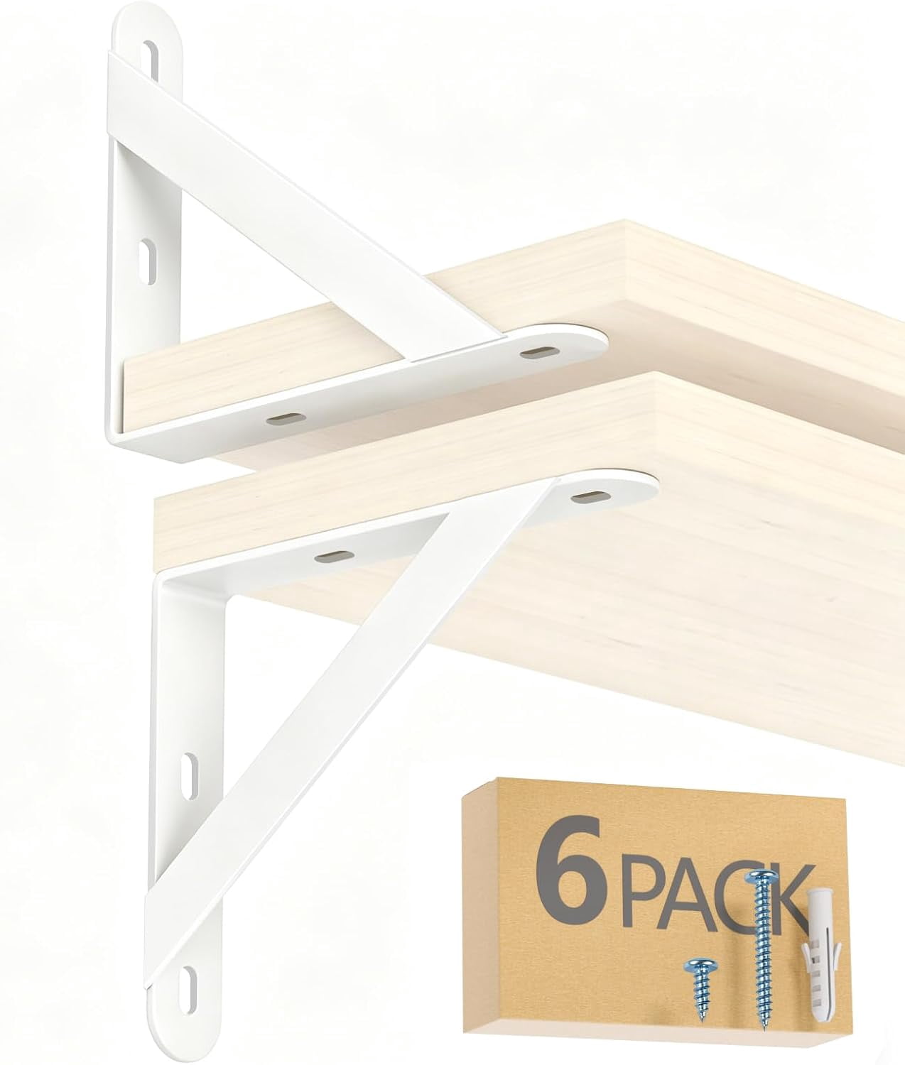 5x4 White Steel L Shape Shelf Brackets, 6 Pack Heavy Duty Wall Mount ...