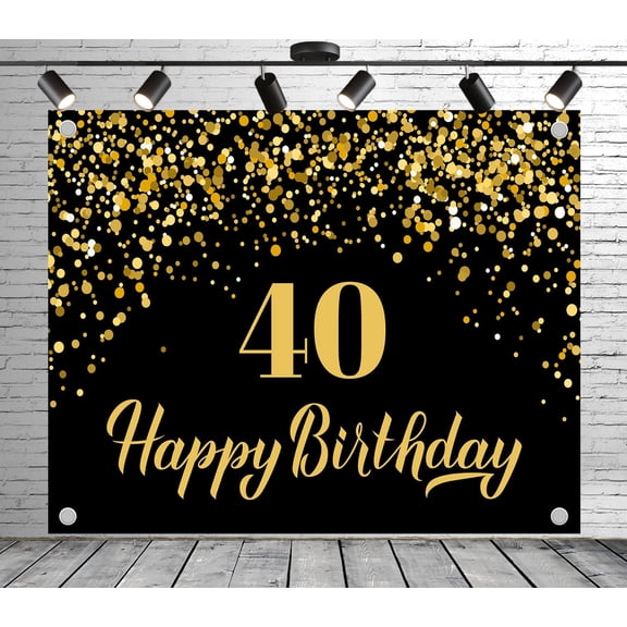 5x4ft Birthday Party Backdrop Gold Confetti and Black Photo Backdrop Decoration Banner for Theme Party Wedding Birthday Baby Shower Photo Booth Studio Props