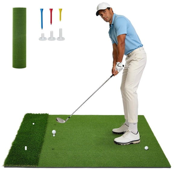 5x4ft Dual-Turf Golf Hitting Mat, Thickened Golf Practice Mat 45mm/22mm Cushion for Indoor Outdoor Use, Alignment & Angle of Approach Aid,for Men Dad