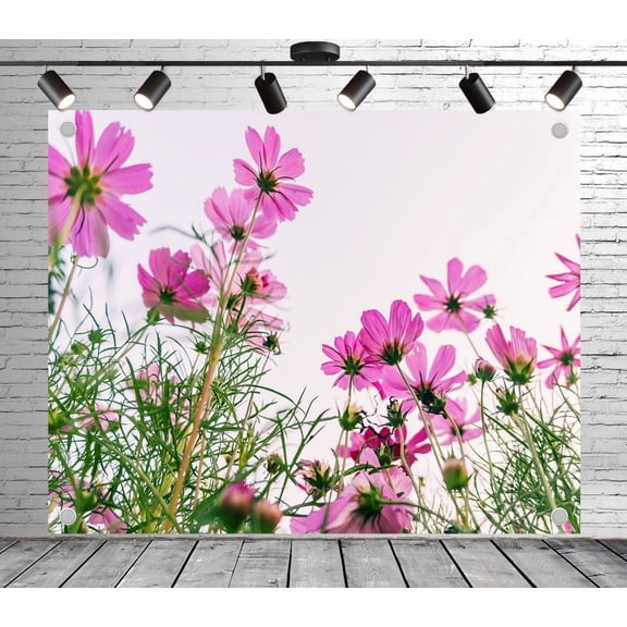 5x4ft Floral Backdrop Pink Cosmos Flower Field Scenery Photo Backdrop Garden Background Decoration Banner for Theme Party Wedding Birthday Baby Shower Photo Booth Studio Props