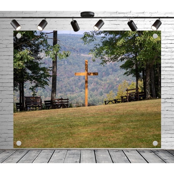 5x4ft Forest Backdrop Cross Grassland Photo Backdrop Outdoor Rustic Background Decoration Banner for Theme Party Wedding Birthday Baby Shower Photo Booth Studio Props