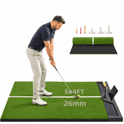 5x4ft Golf Hitting Mat, Heavy Duty Golf Practice Mat with Ball Tray & Phone Slot, Artificial Turf Golf Simulator Mat with Alignment Line for Indoor & Outdoor Driving Range Use