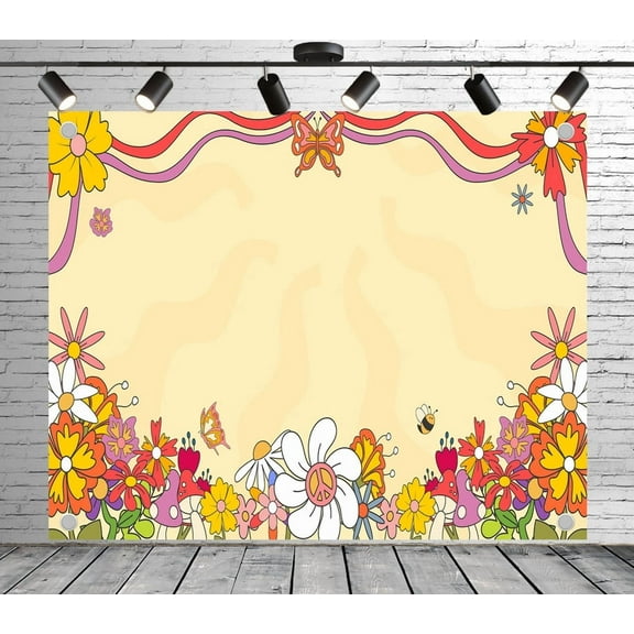 5x4ft Lively Cartoon Flower Field Backdrop Photoshoot Photo Backdrop Nature Scenery Background for Theme Party Wedding Birthday Baby Shower Decoration Banner Photo Booth Studio Props