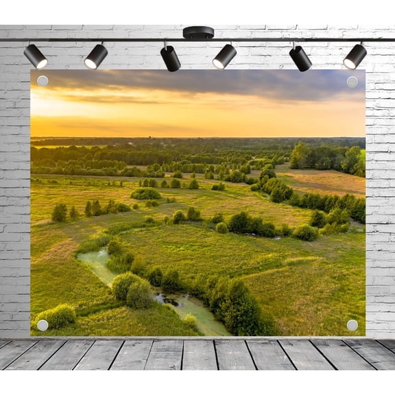 5x4ft Outdoor Background Golden Sunset Wetland Grassland Winding Ponds Scenic Wedding Photoshoot Birthday Party Photography Backdrop