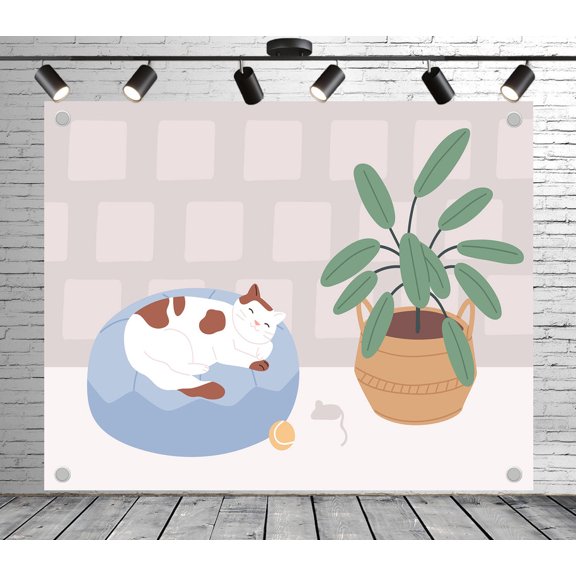 5x4ft Pattern Backdrop Cat and Plant Photo Backdrop Decoration Banner for Theme Party Wedding Birthday Baby Shower Photo Booth Studio Props