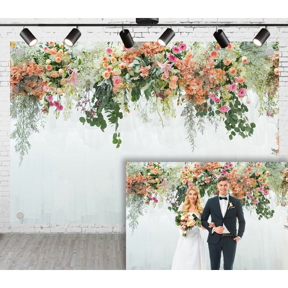 5x4ft Wedding Flower Backdrop Wall Floral Bridal Shower Backdrops for Photoshoot Wedding Decoration for Reception Floral Photography Background Banner